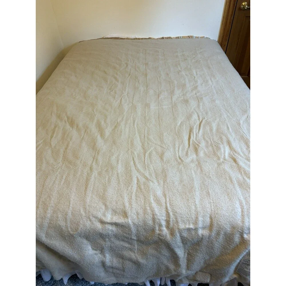 Vtg Biddeford Heated Blanket Queen Beige Dual Controllers Acrylic 82”W X 88”L